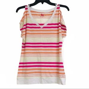 SO cold shoulder striped top. medium.
